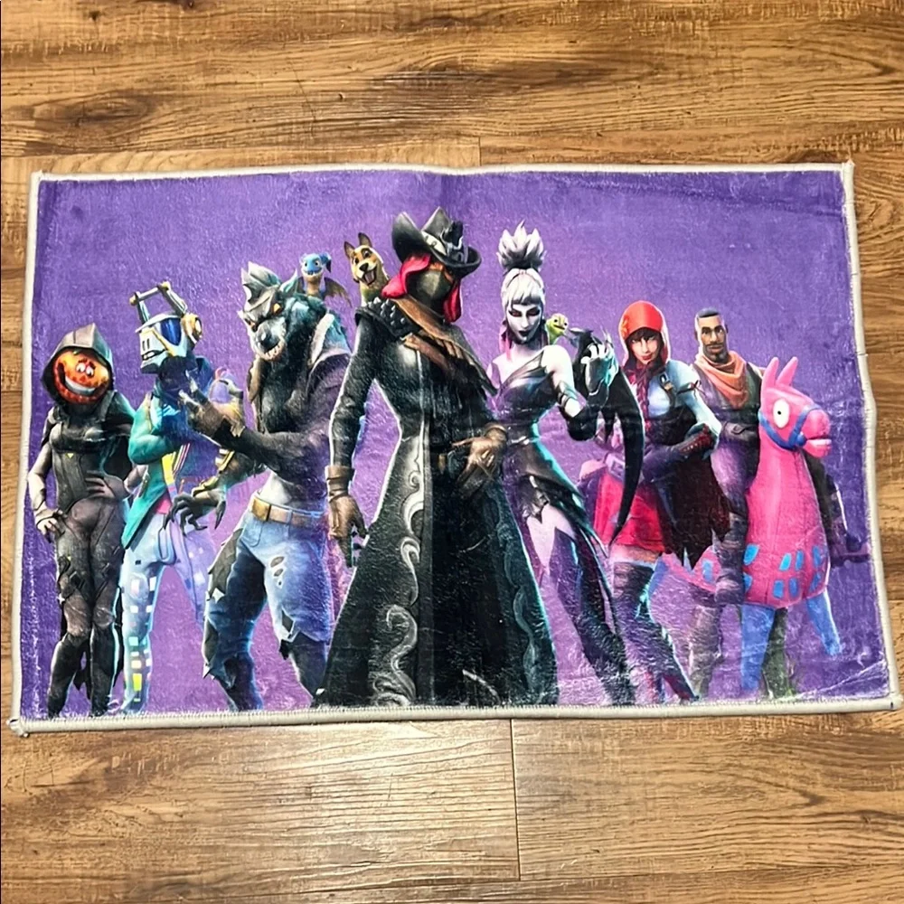 NWOT Fortnite Purple Bath Mat with Multiple Characters 16in x 24in
